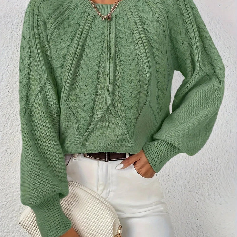 Women's Cable Knit Jumper with Raglan Sleeves – Round Neck