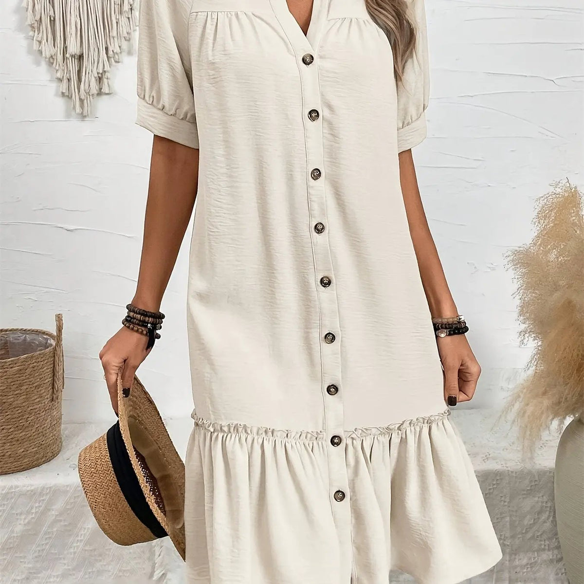 Maevelle | Buttoned Boho Midi Dress by My Store