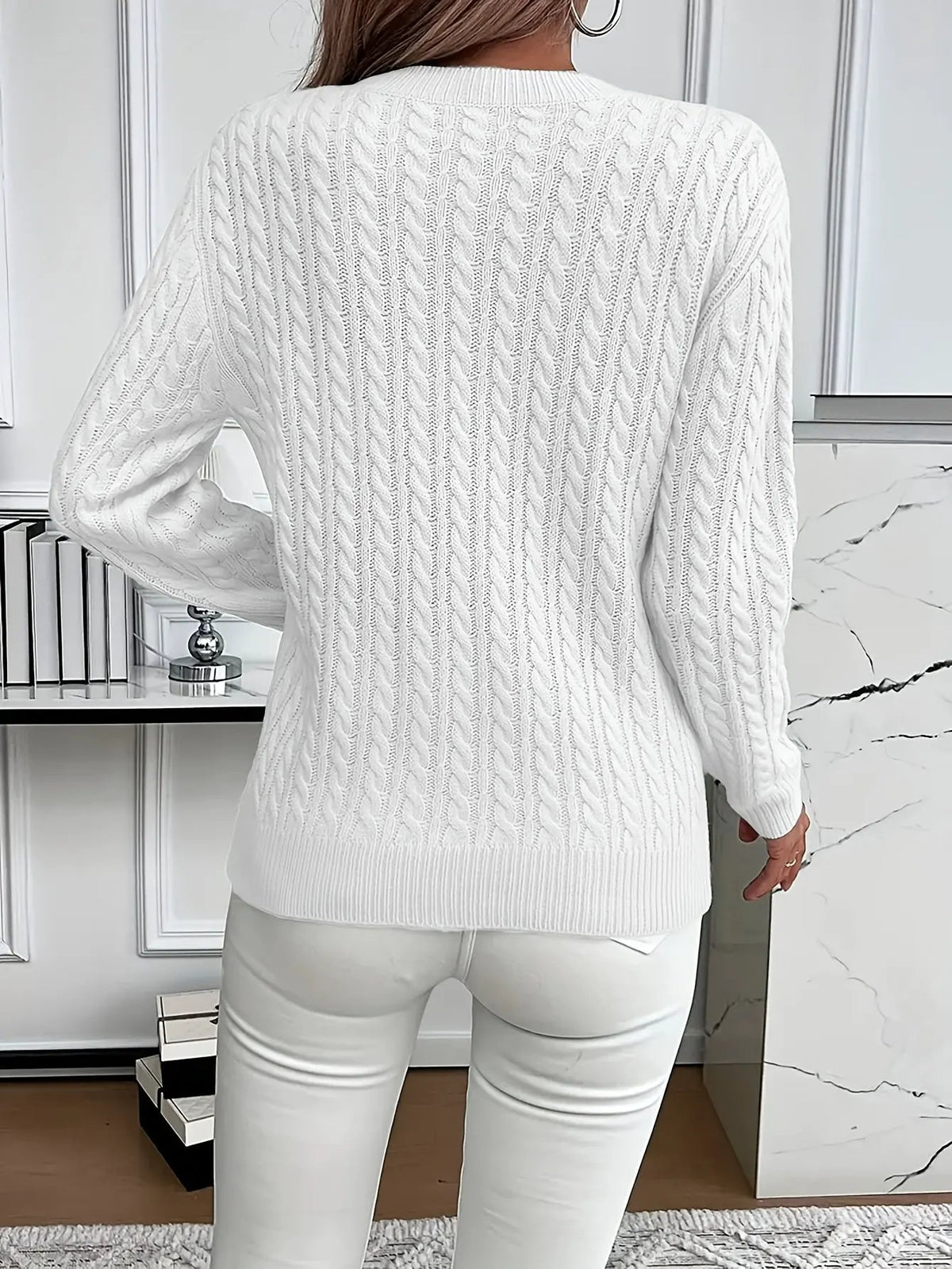 Women's Cable Knit Round Neck Jumper Relaxed Silhouette-Women's Sweaters-Bellmaren-Light Green-S-My Store