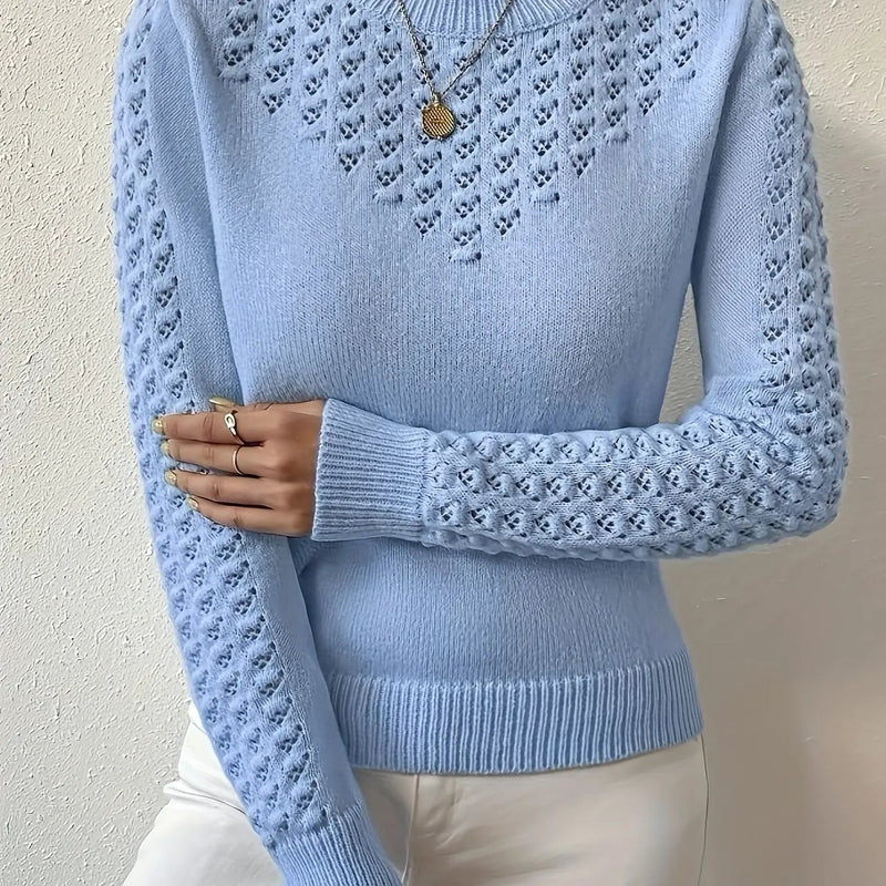 Women's Pointelle Knit Crew Neck Jumper – Shorter Length