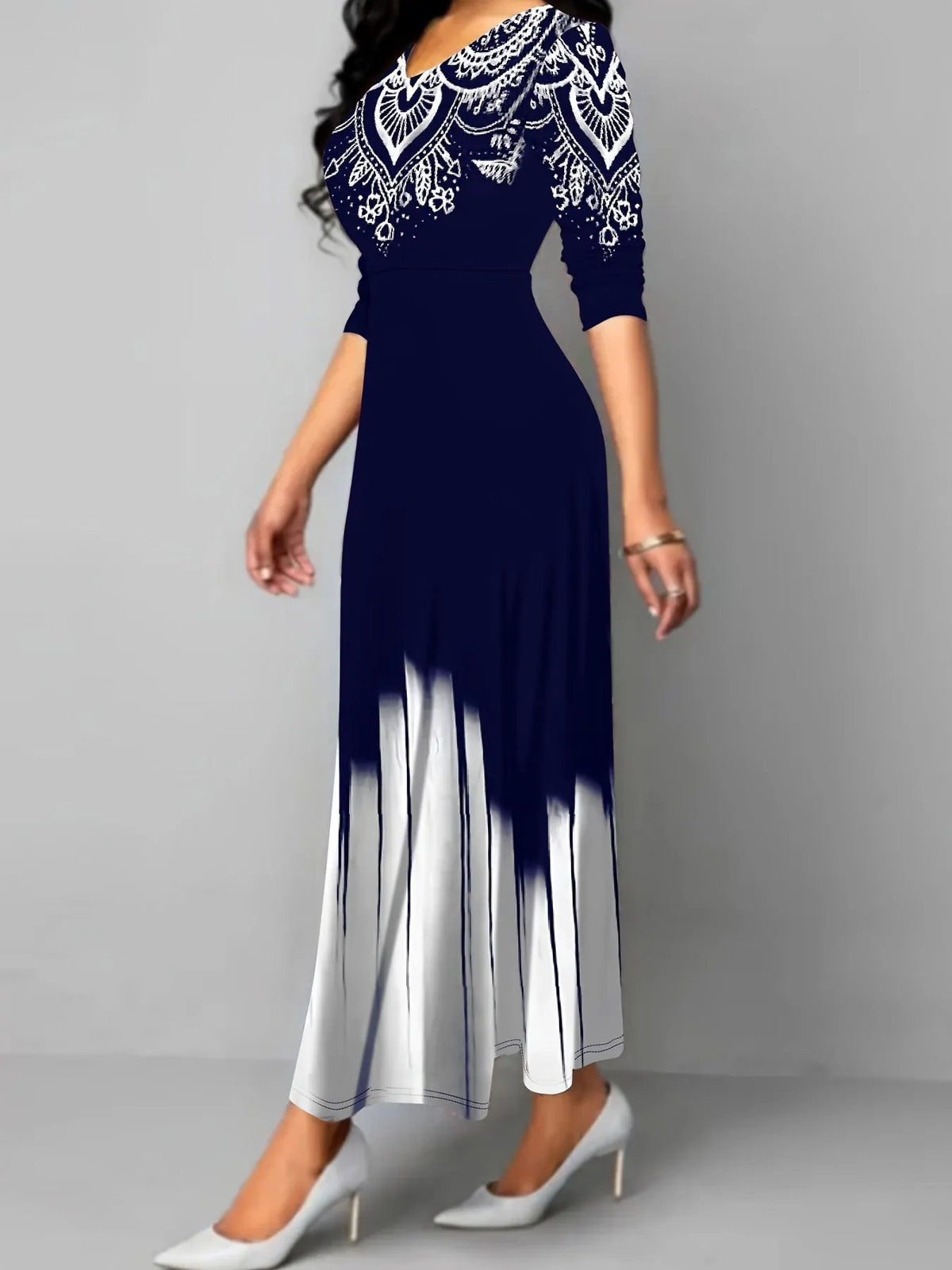 Women's Printed Flared Maxi Dress with Flowing Hem-Women's Dresses-Bellmaren-Black-S-My Store