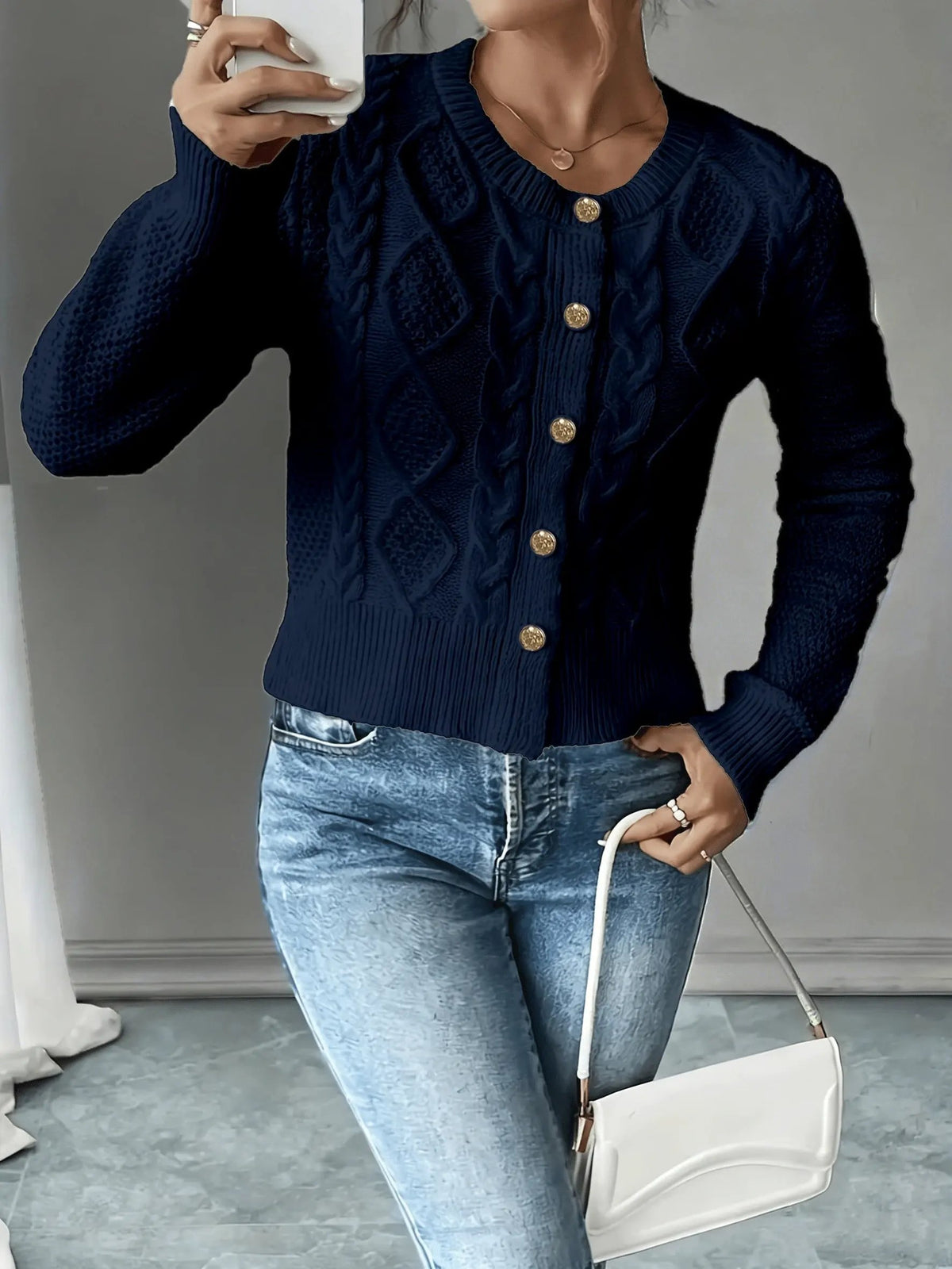 Women's Cable-Knit Button-Front Cardigan-Women’s Cardigans-Bellmaren-Black-S-My Store