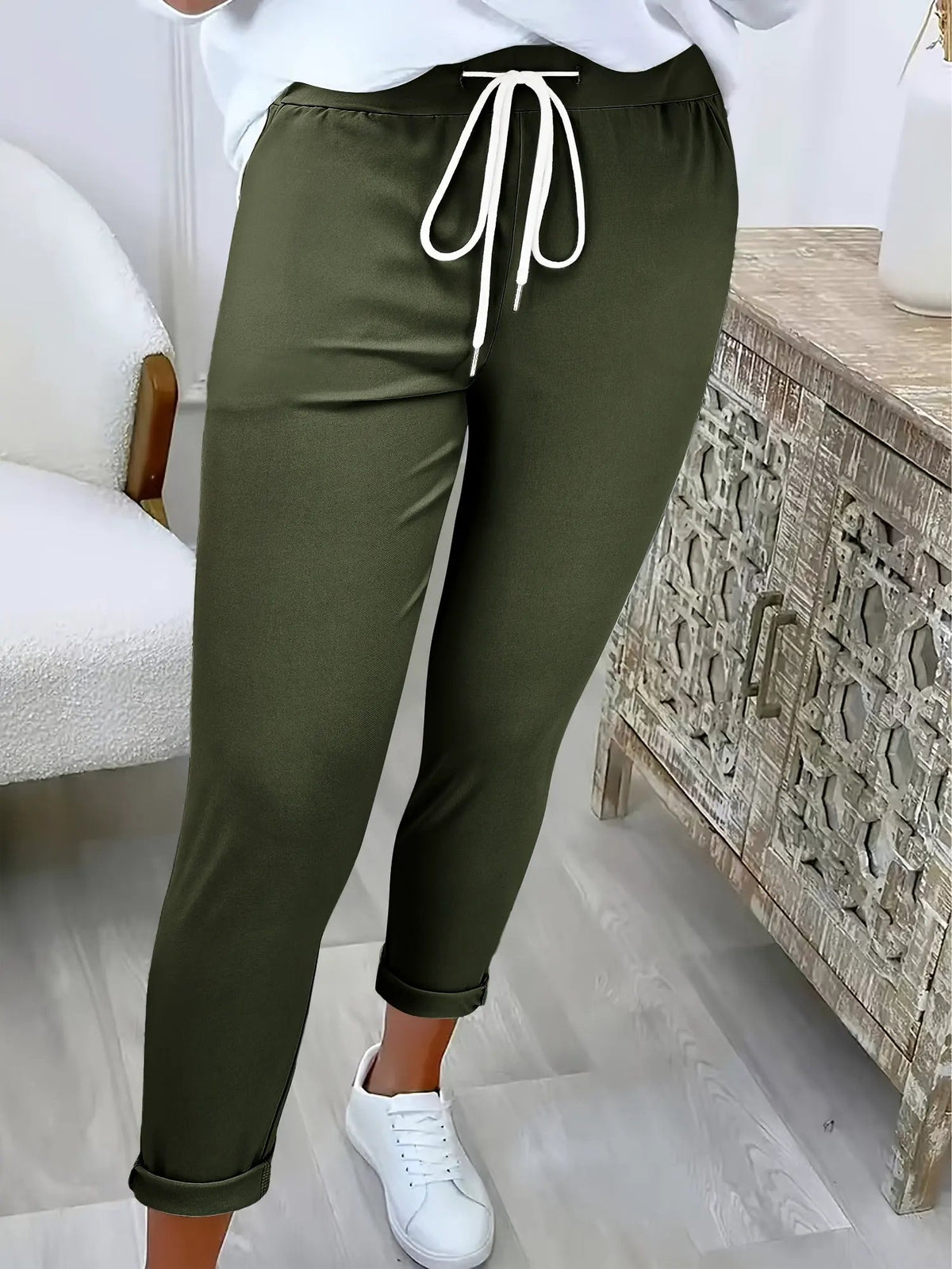 Women's Relaxed Drawstring Tapered Trousers-Women's Trousers-Bellmaren-Black-S-My Store