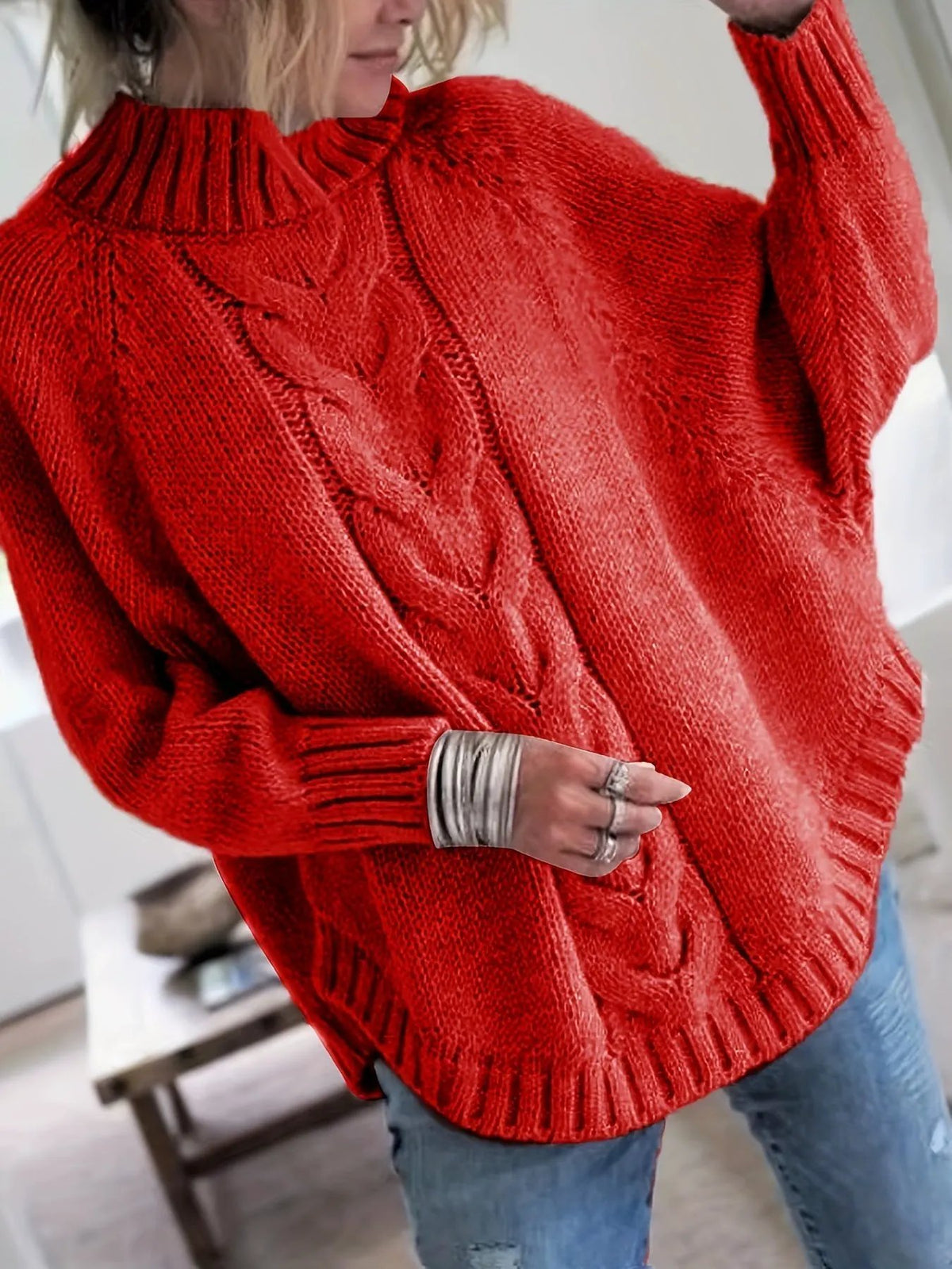 Women's Cable-Knit High-Neck Jumper - Relaxed Fit-Women's Sweaters-Bellmaren-Dark Gray-S-My Store