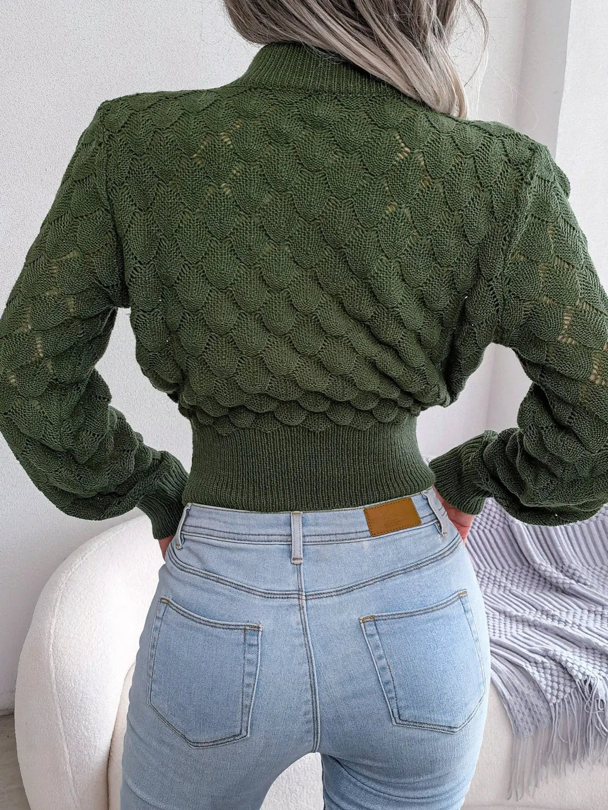 Women's Textured Cropped Sweater With Gentle Stretch-Women's Sweaters-Bellmaren-Khaki-S-My Store