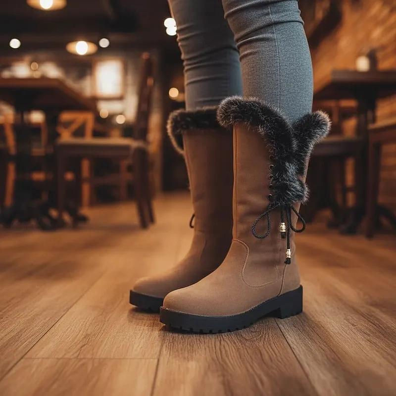 Women's Knee-High Winter Boots with Fur Trim-Women's Shoes-Bellmaren-Yellow-4-My Store