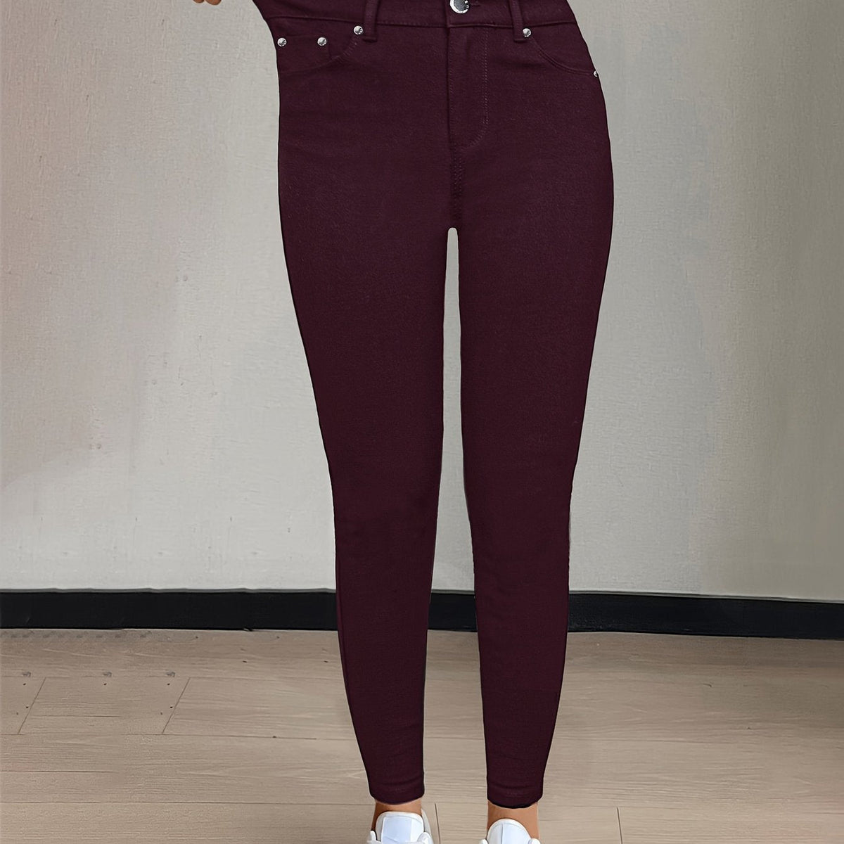 Women's High-Waist Skinny Jeans with Gentle Stretch-Women's Jeans-Bellmaren-Burgundy-S-My Store