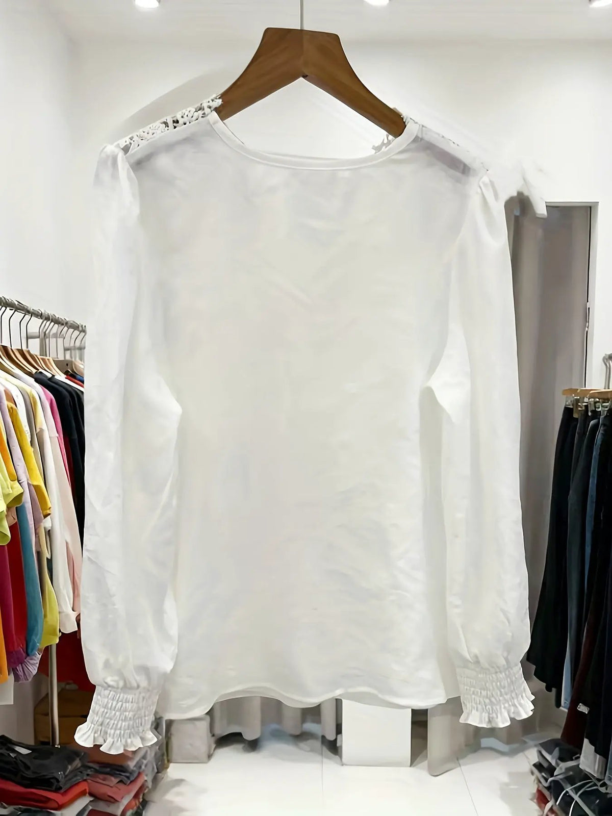 Women's Embroidered V-Neck Blouse with Lantern Sleeves by Bellmaren