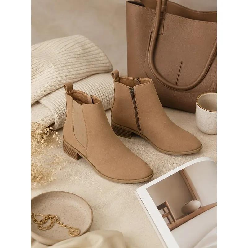 Women's Pointed-Toe Block Heel Ankle Boots for Workwear-Women's Shoes-Bellmaren-Khaki-4-My Store
