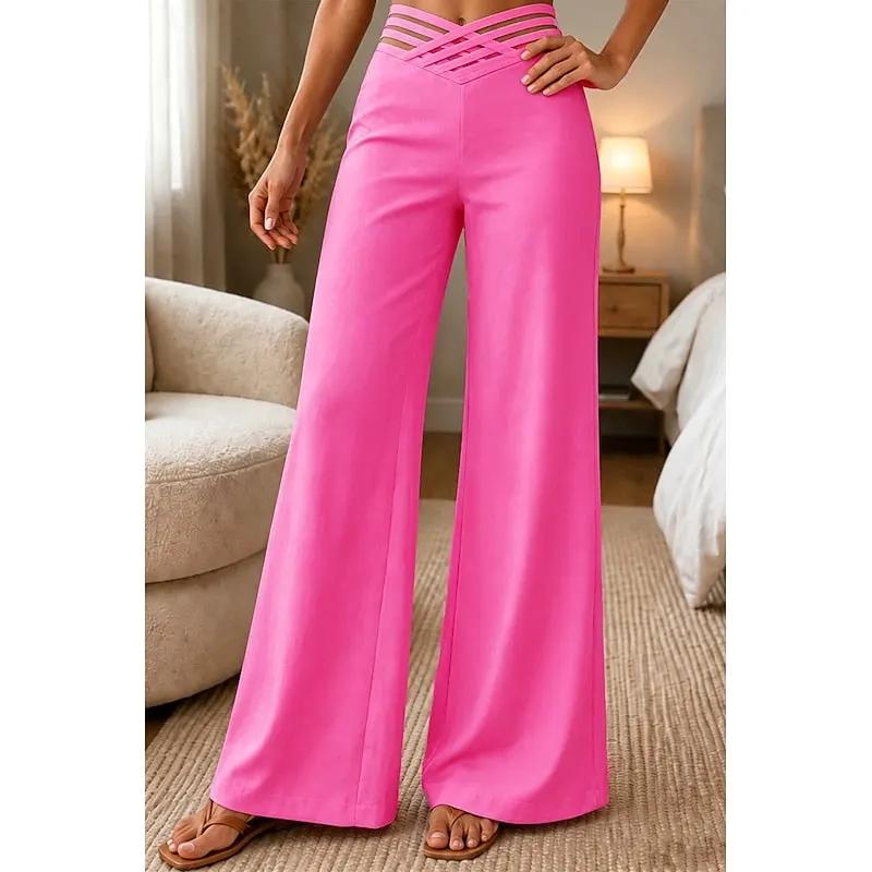 Women's High-Waist Wide-Leg Trousers with Stretch Fit-Women's Trousers-Bellmaren-Fuchsia-S-My Store