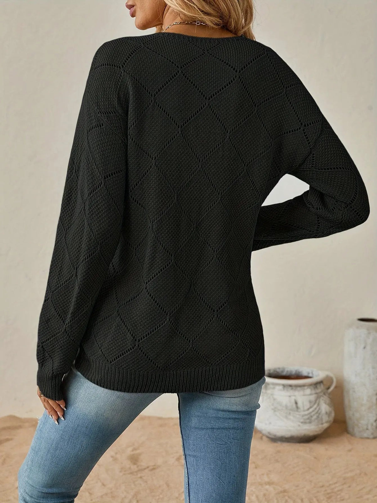Camryn | Openwork V-Neck Sweater by My Store