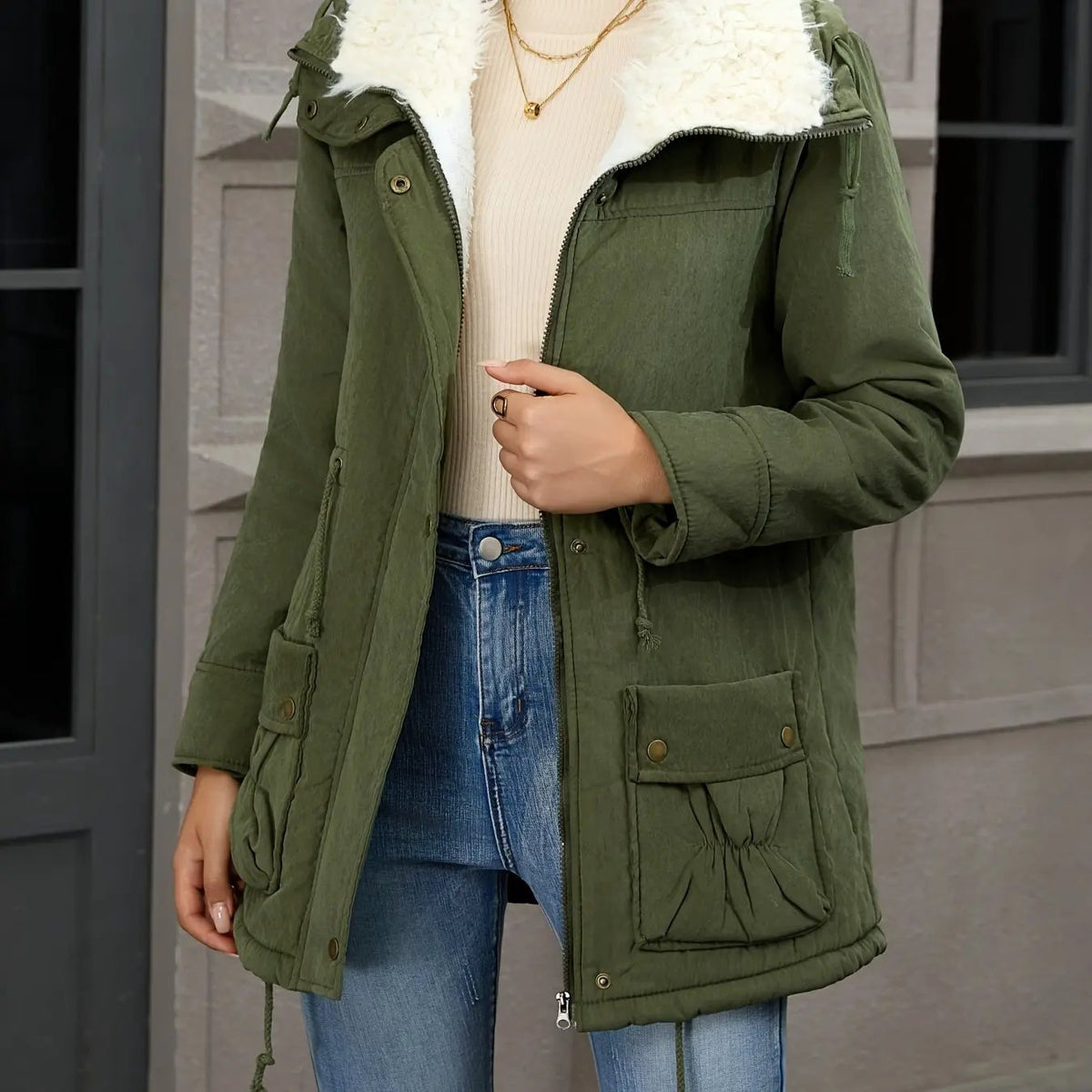 Women's Hooded Mid-Length Parka With Drawstring Waist-Women's Coats & Jackets-Bellmaren-Fern Green-S-My Store
