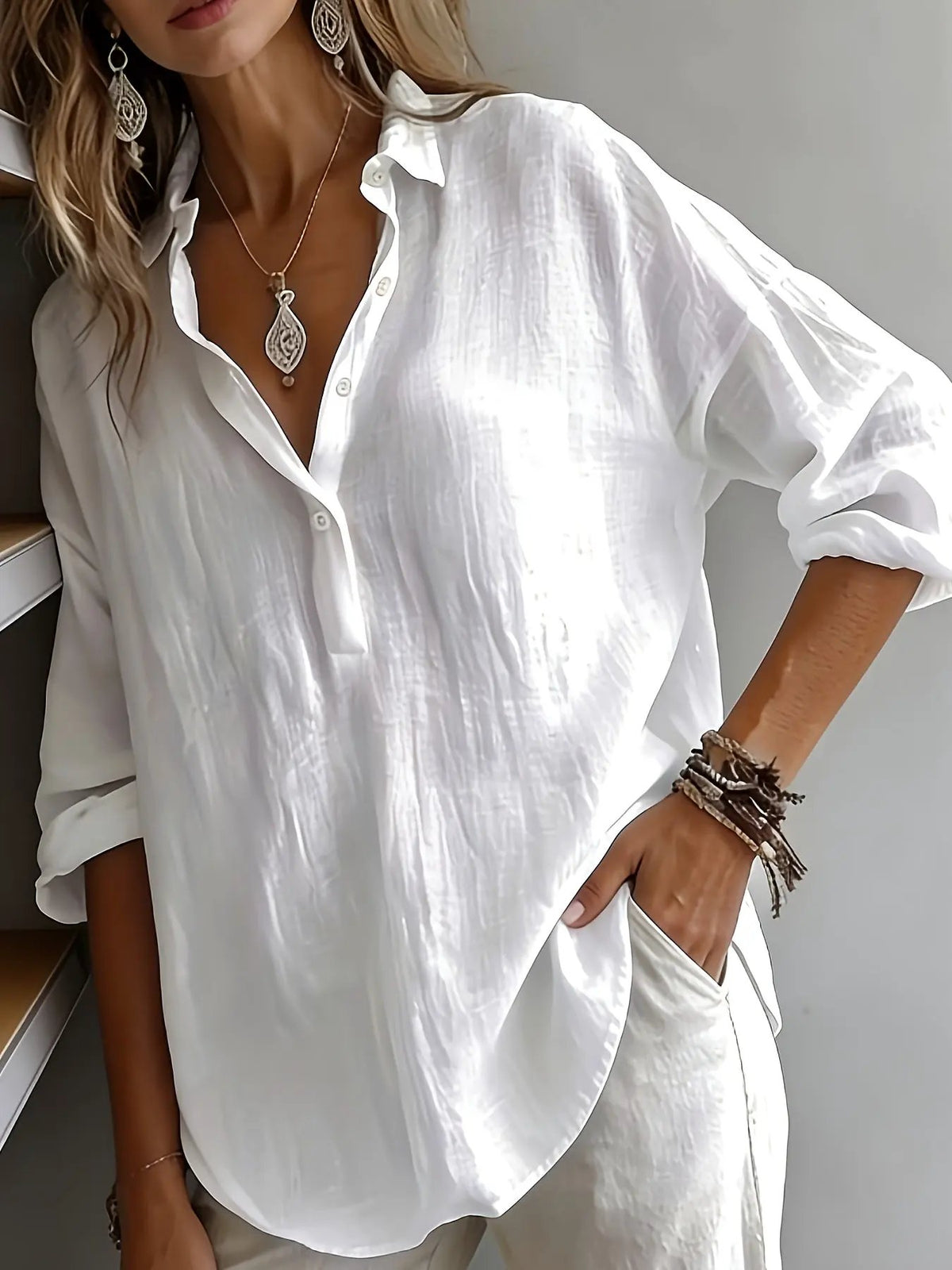 Freya | Relaxed Collared Blouse by Bellmaren