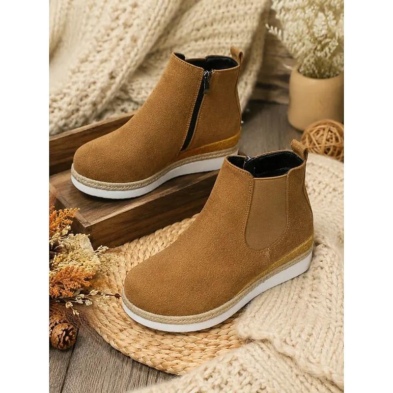 Women's Braided Trim Wedge Ankle Boots For Weekend Wear-Women's Shoes-Bellmaren-Brown-4-My Store