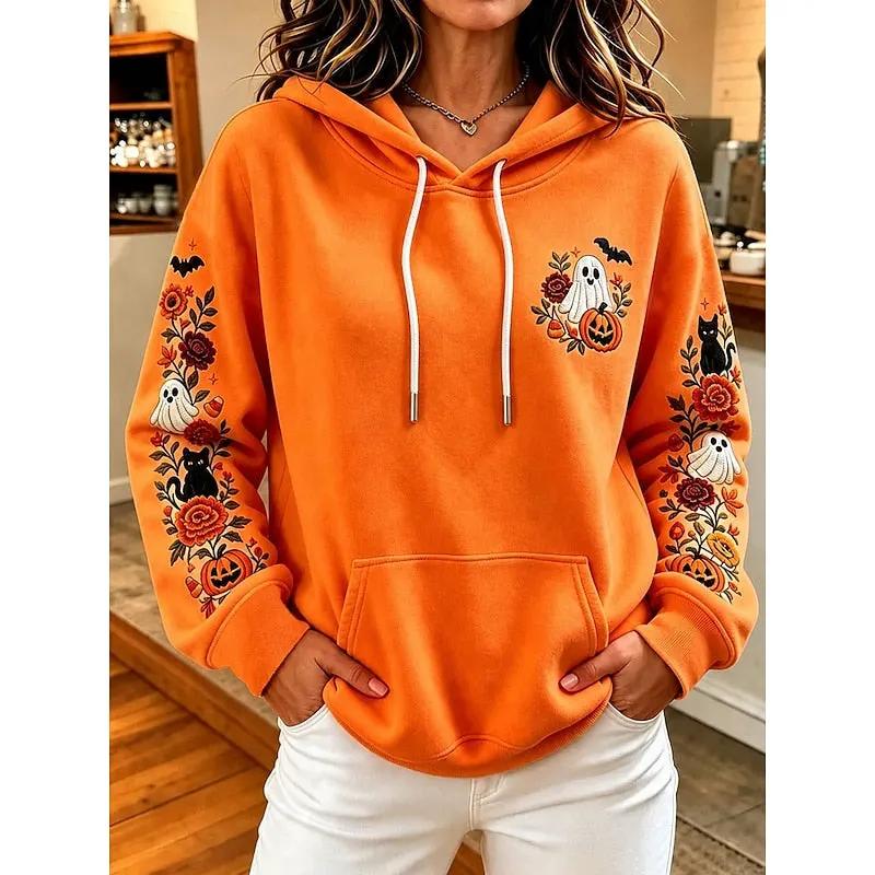 Women's Relaxed Fit Drawstring Hoodie With Pocket-Women's Hoodies-Bellmaren-Orange-S-My Store