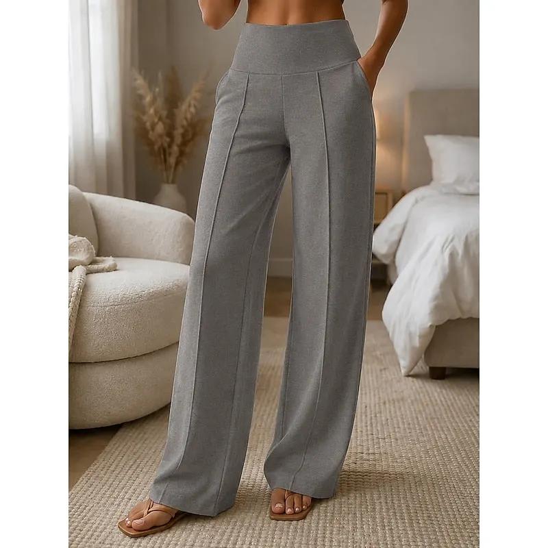 Women's Tailored Wide-Leg Trousers High Waist Pockets by Bellmaren