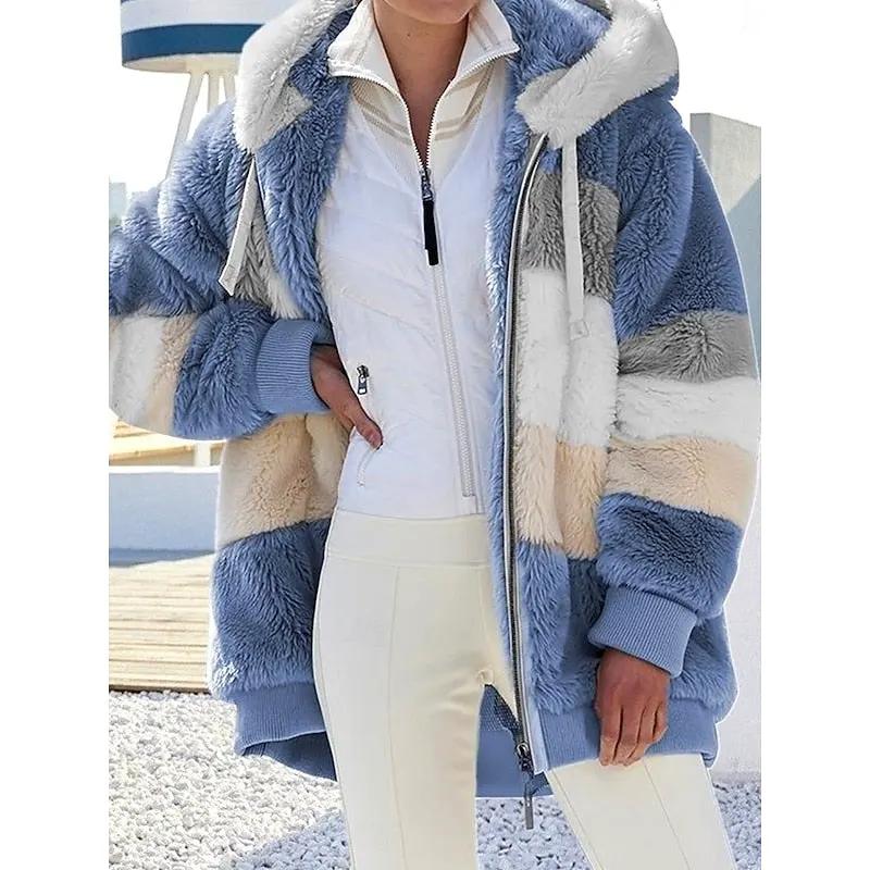 Women's Relaxed-Fit Hooded Zip-Up Jacket with Pockets-Women's Coats & Jackets-Bellmaren-Blue-S-My Store