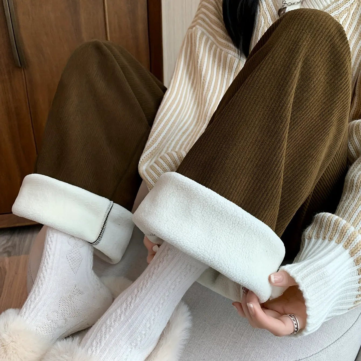 Women's Wide Leg Trousers With Soft Inner Lining-Women's Trousers-Bellmaren-Ginger-XS-My Store