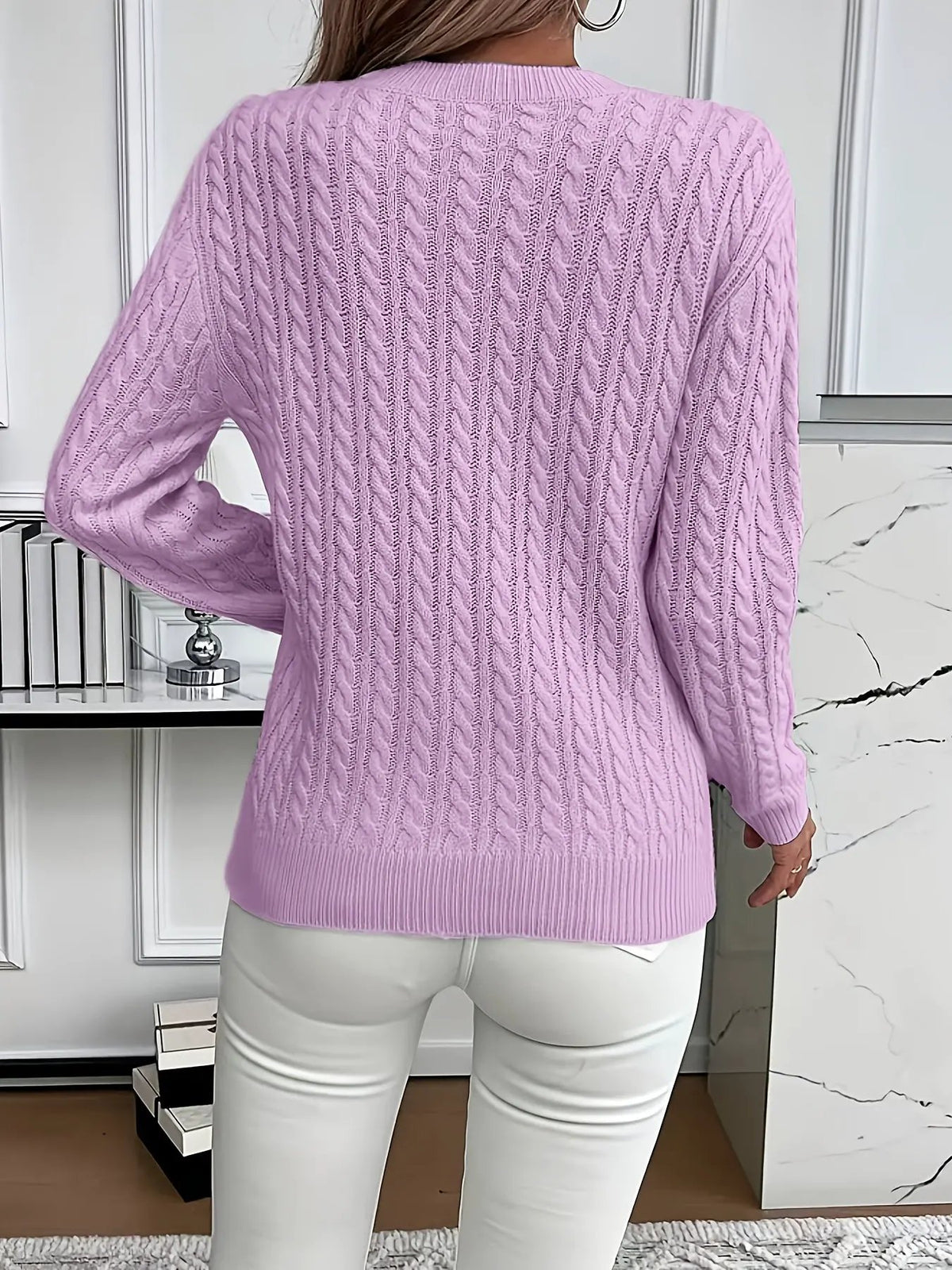 Women's Cable Knit Round Neck Jumper Relaxed Silhouette-Women's Sweaters-Bellmaren-Light Green-S-My Store