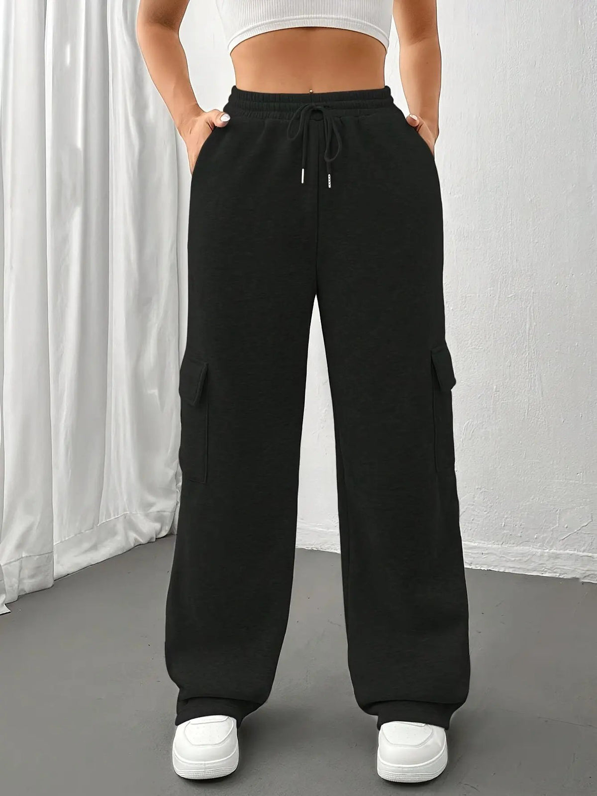 Women's Relaxed Cargo Sweatpants with Deep Pockets-Women's Trousers-Bellmaren-Light Grey-S-My Store