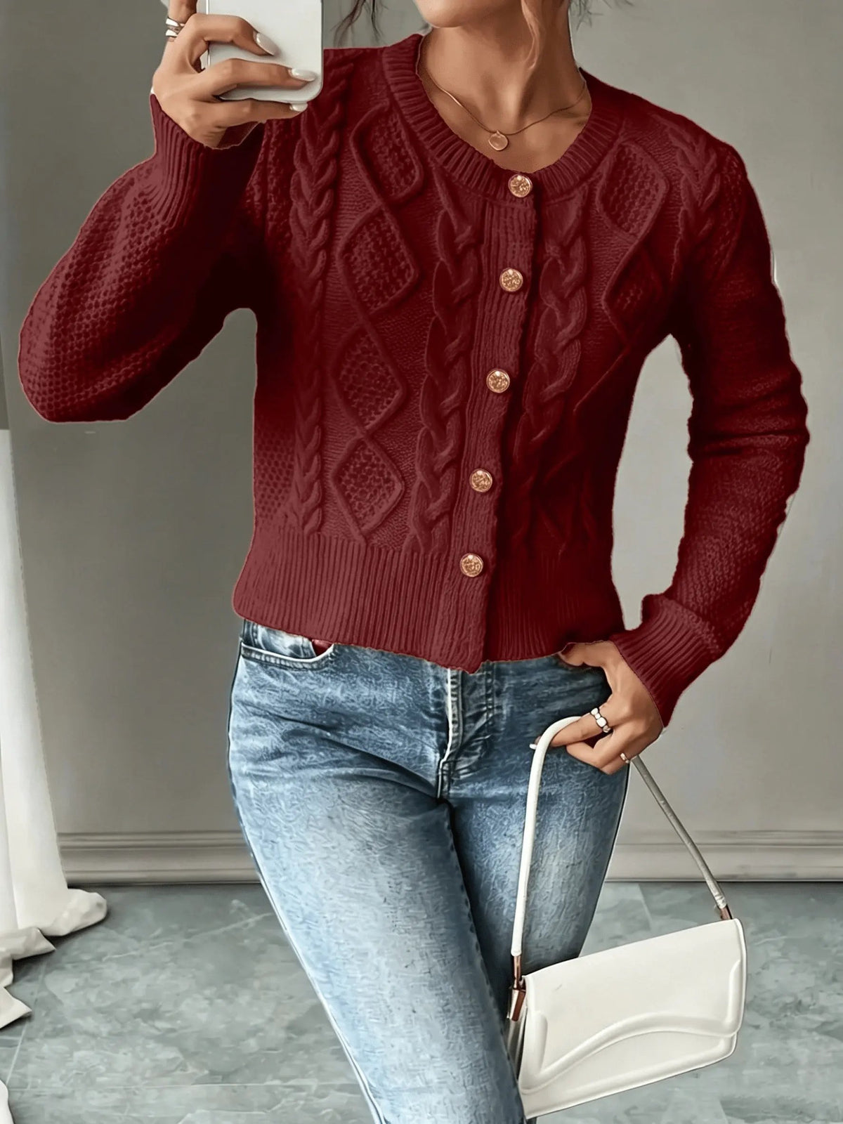 Women's Cable-Knit Button-Front Cardigan-Women’s Cardigans-Bellmaren-Black-S-My Store