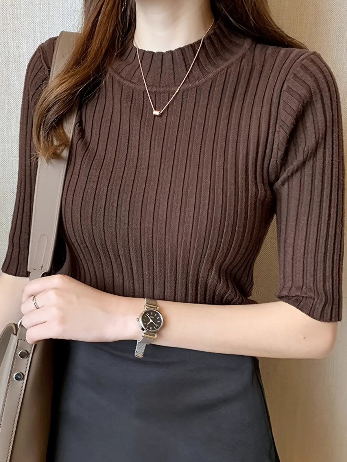 Women's Ribbed Mock Neck Top - Slim Profile-Women's Sweaters-Bellmaren-Fuchsia-One Size-My Store