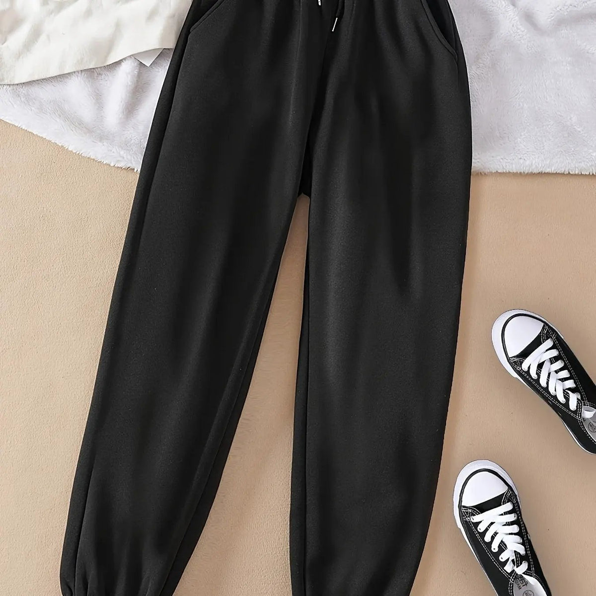Women's Relaxed Drawstring Joggers with Cuffed Hem-Women's Joggers-Bellmaren-Black-XS-My Store