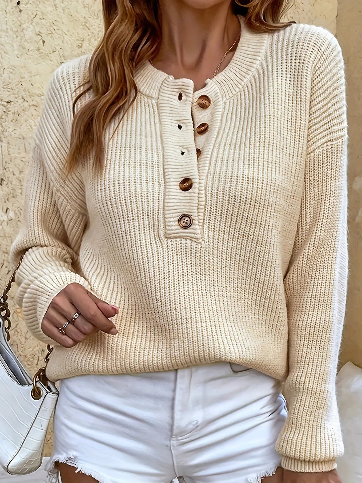 Cecilia | Ribbed Henley Sweater by My Store