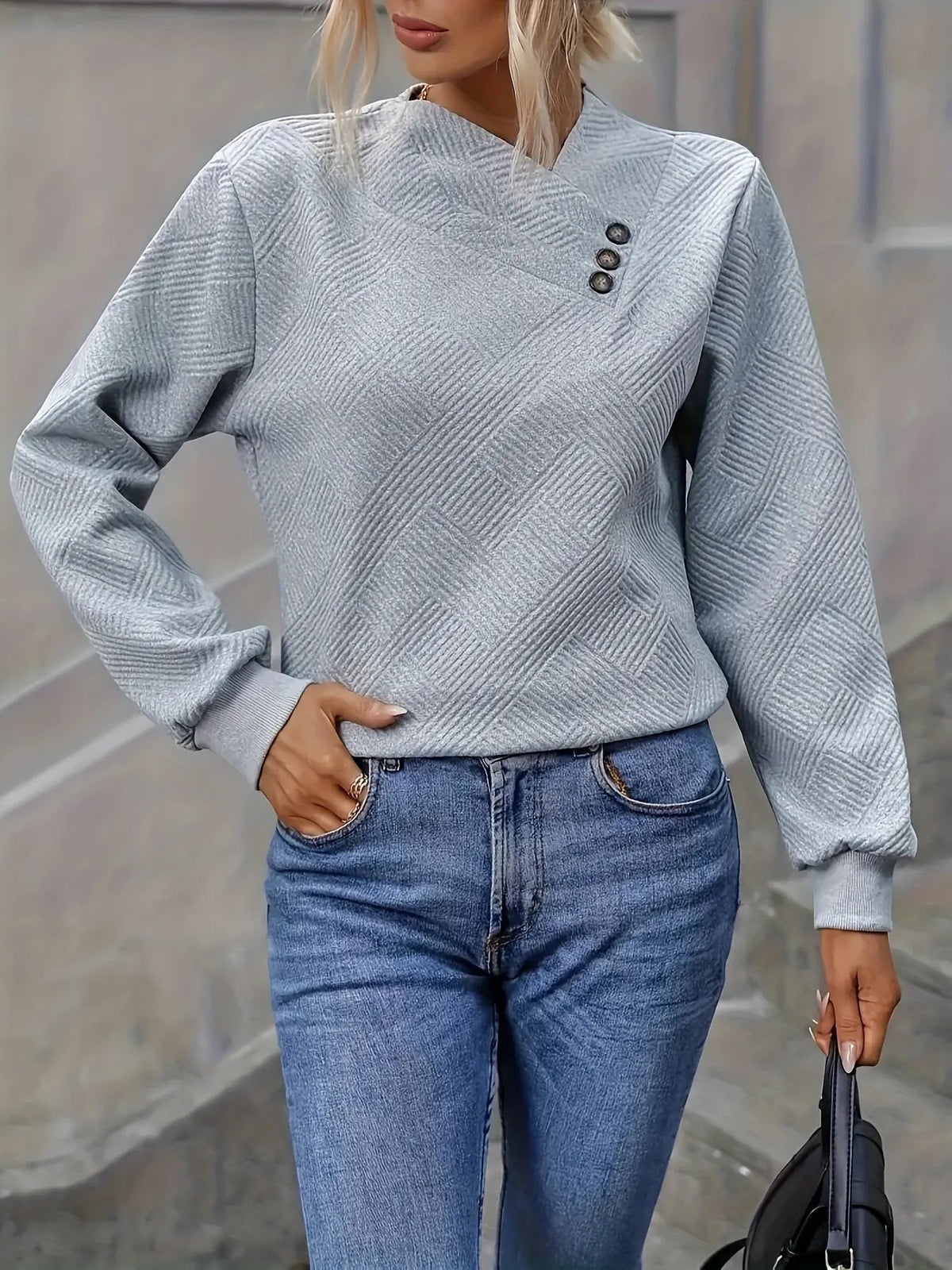 Nadine | Asymmetrical Button-Neck Sweater by My Store