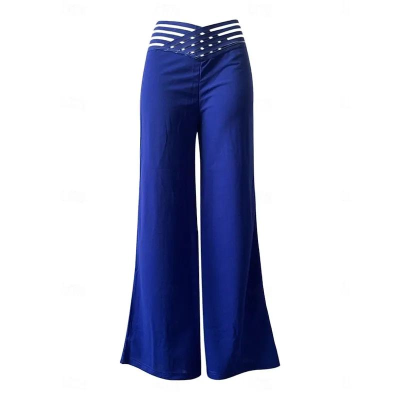 Women's High-Waist Wide-Leg Trousers with Stretch Fit-Women's Trousers-Bellmaren-Royal Blue-S-My Store