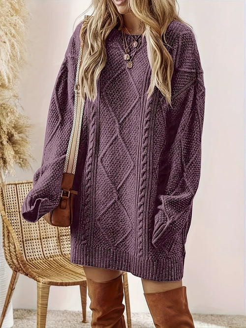 Women's Cable-Knit Sweater Dress - Relaxed Fit-Women's Dresses-Bellmaren-Purple-S-My Store