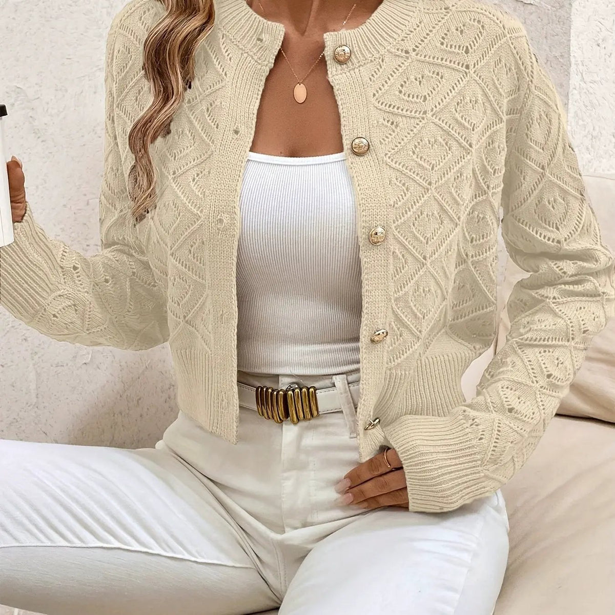 Della | Textured Button-Front Cardigan by My Store