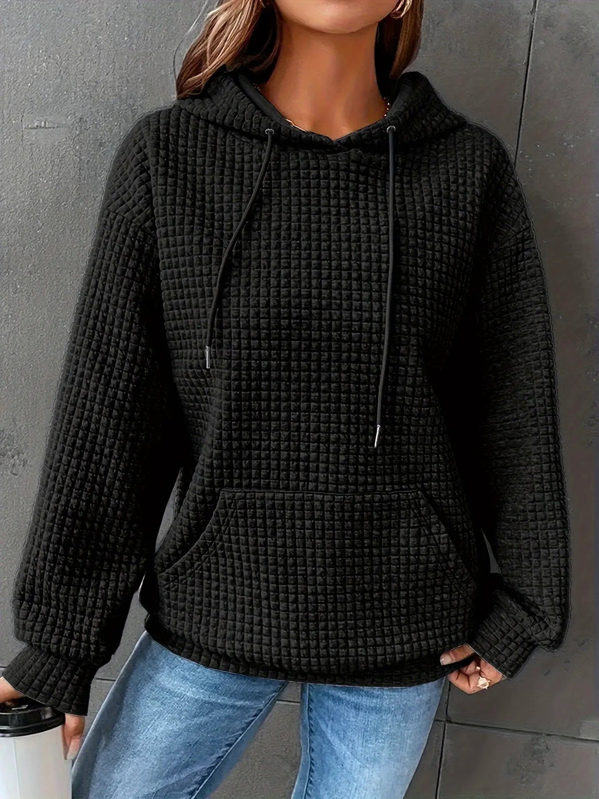 Women's Textured Hooded Top With Front Pouch-Women's Hoodies-Bellmaren-Burgundy-XL-My Store