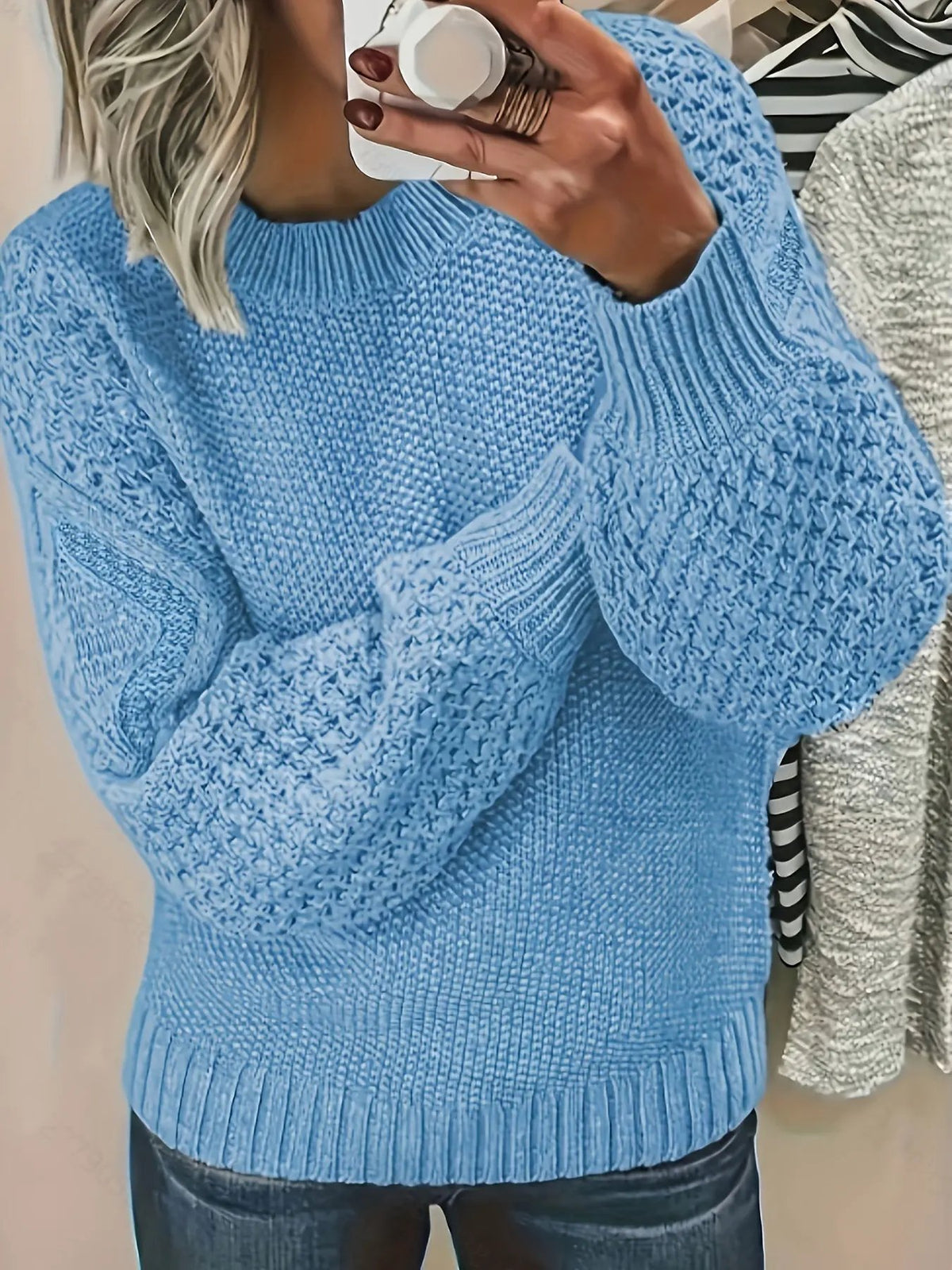 Women's Oversized Lantern Sleeve Textured Jumper-Women's Sweaters-Bellmaren-Pink-XL-My Store