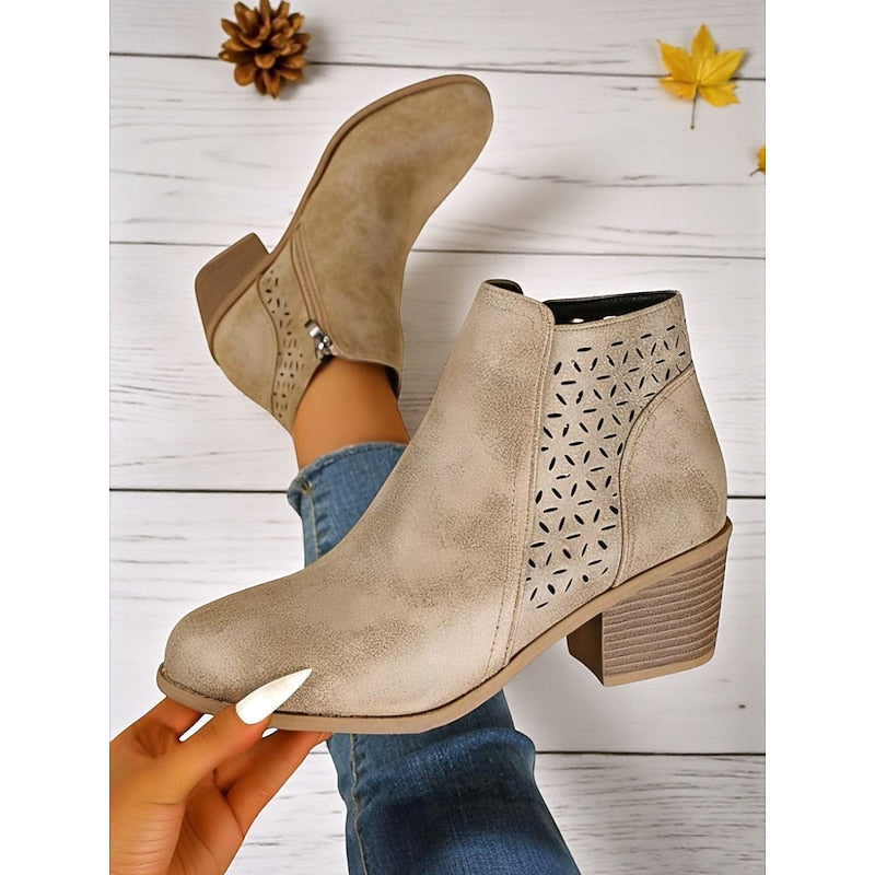 Hollis | Cutout Low-Heel Ankle Boots by My Store