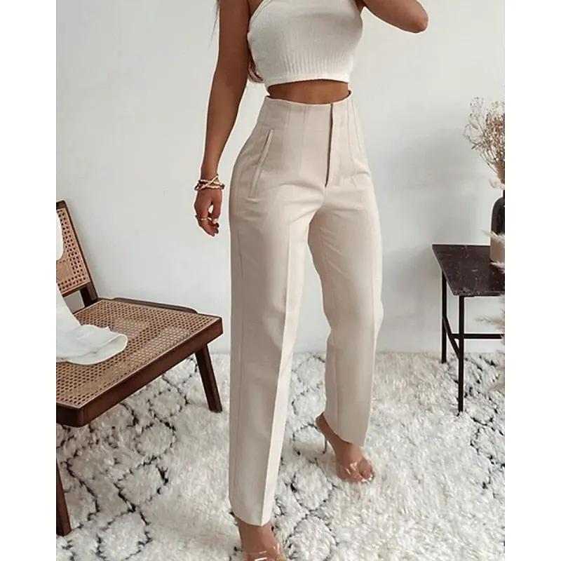 Women's High Waisted Tailored Trousers for Workwear-Women's Trousers-Bellmaren-Rice White-XS-My Store