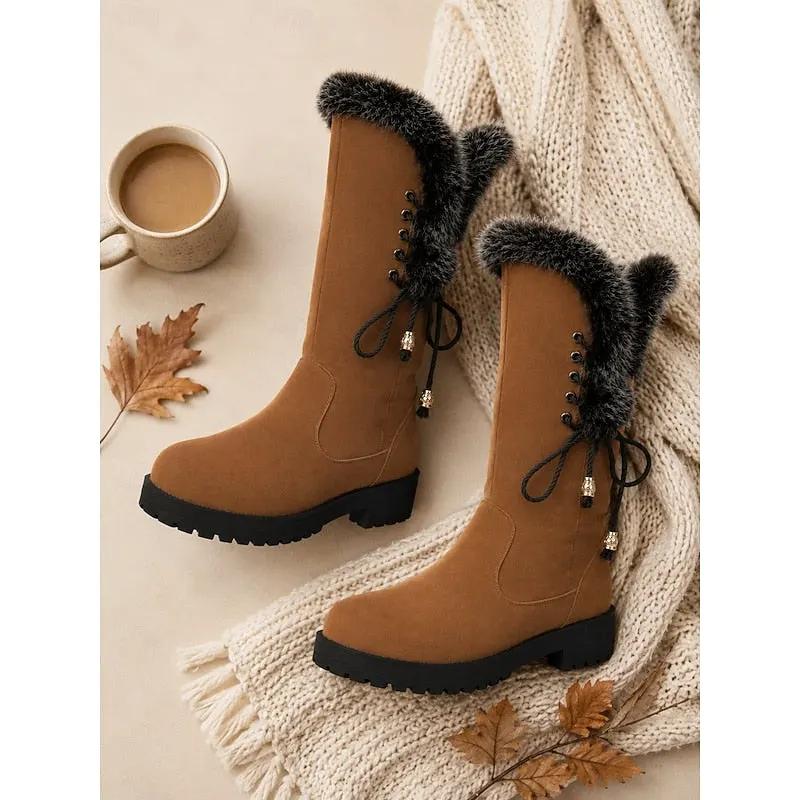 Women's Knee-High Winter Boots with Fur Trim-Women's Shoes-Bellmaren-Yellow-4-My Store