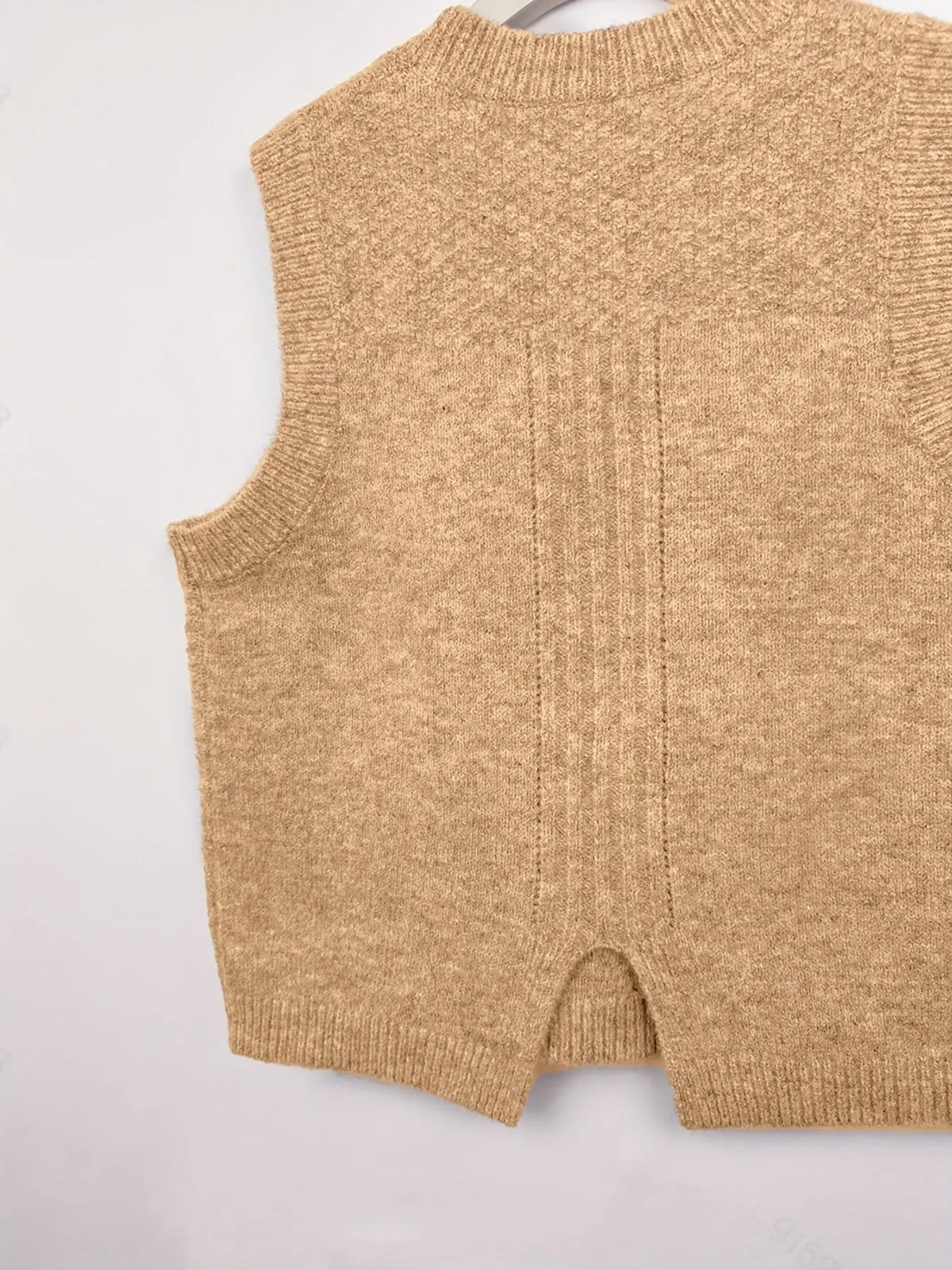 Women's Cable-Knit Sleeveless Vest / Collared Style-Women's Sweaters-Bellmaren-Yellowish-Brown-S-My Store