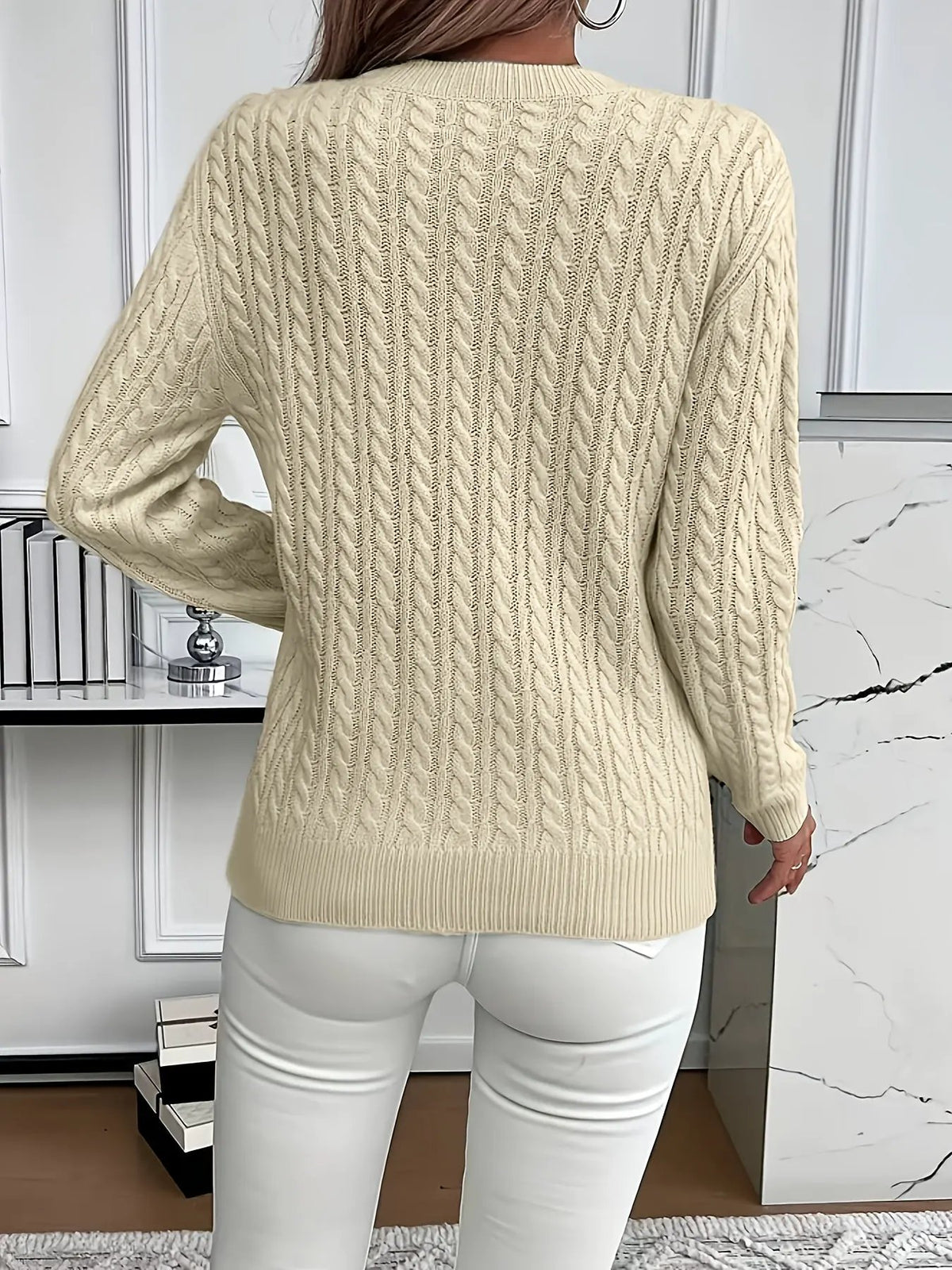 Women's Cable Knit Round Neck Jumper Relaxed Silhouette-Women's Sweaters-Bellmaren-Light Green-S-My Store