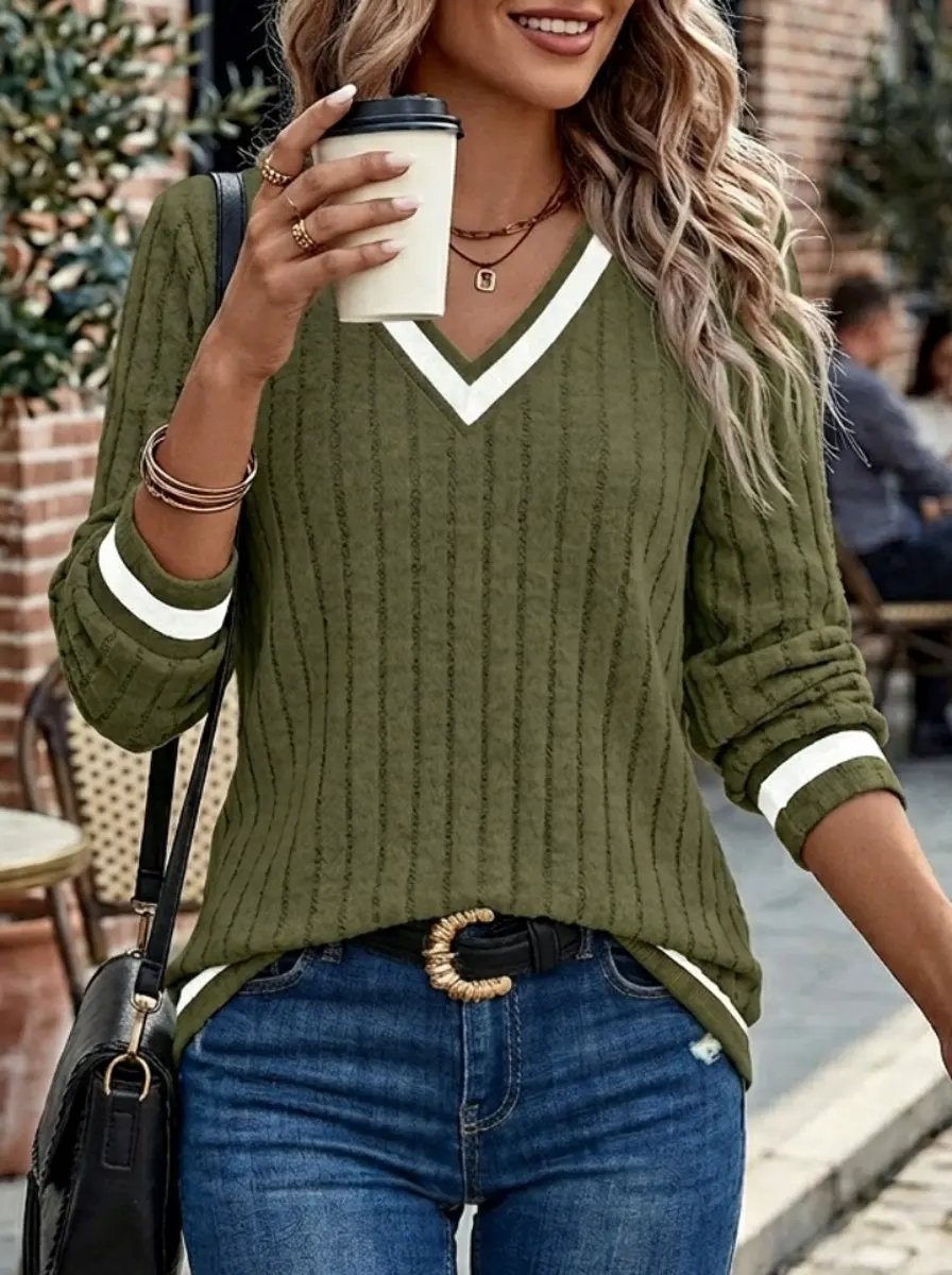 Talia | Color-Block Ribbed Long Sleeve Top by My Store