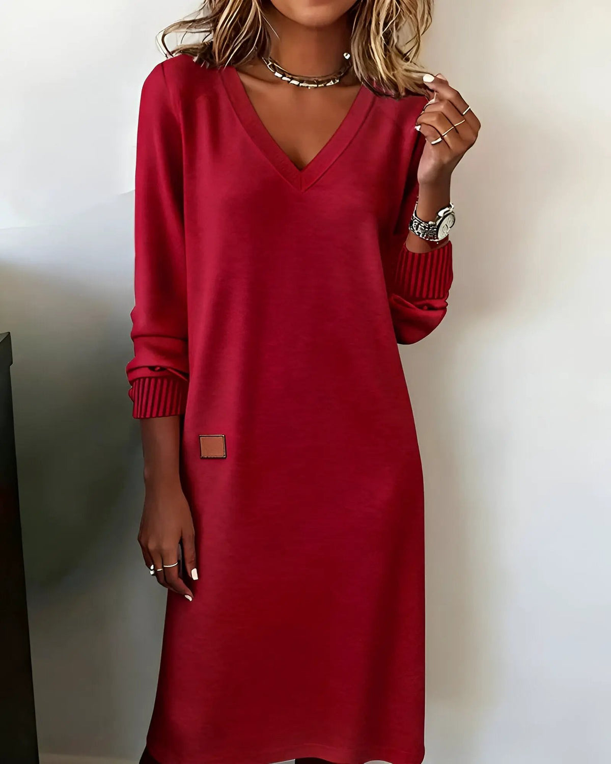 Stella | Stylish Long Sleeve V-neck Dress by Bellmaren