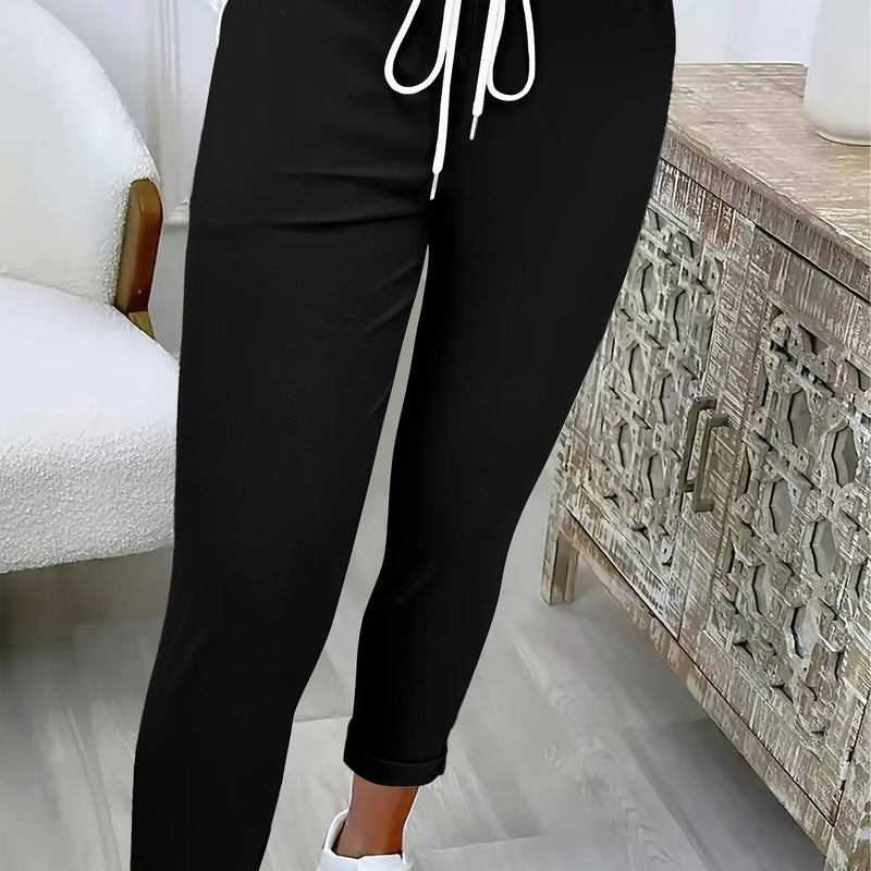 Women's Relaxed Tapered Trousers – Drawstring Waist, Smart Casual
