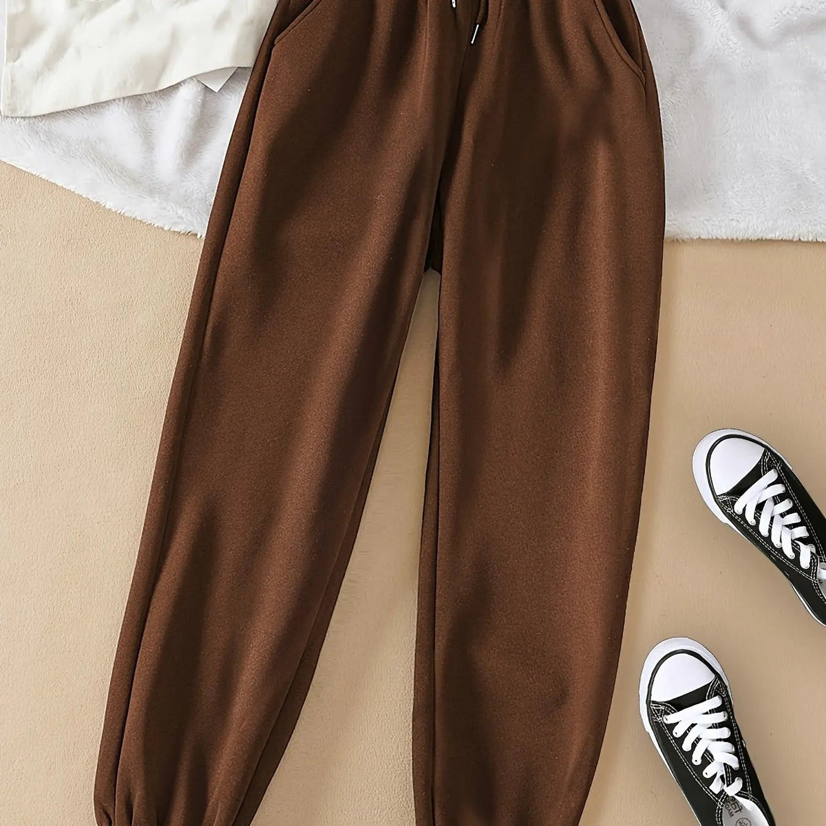 Women's Relaxed Drawstring Joggers with Cuffed Hem-Women's Joggers-Bellmaren-Coffee Brown-XS-My Store