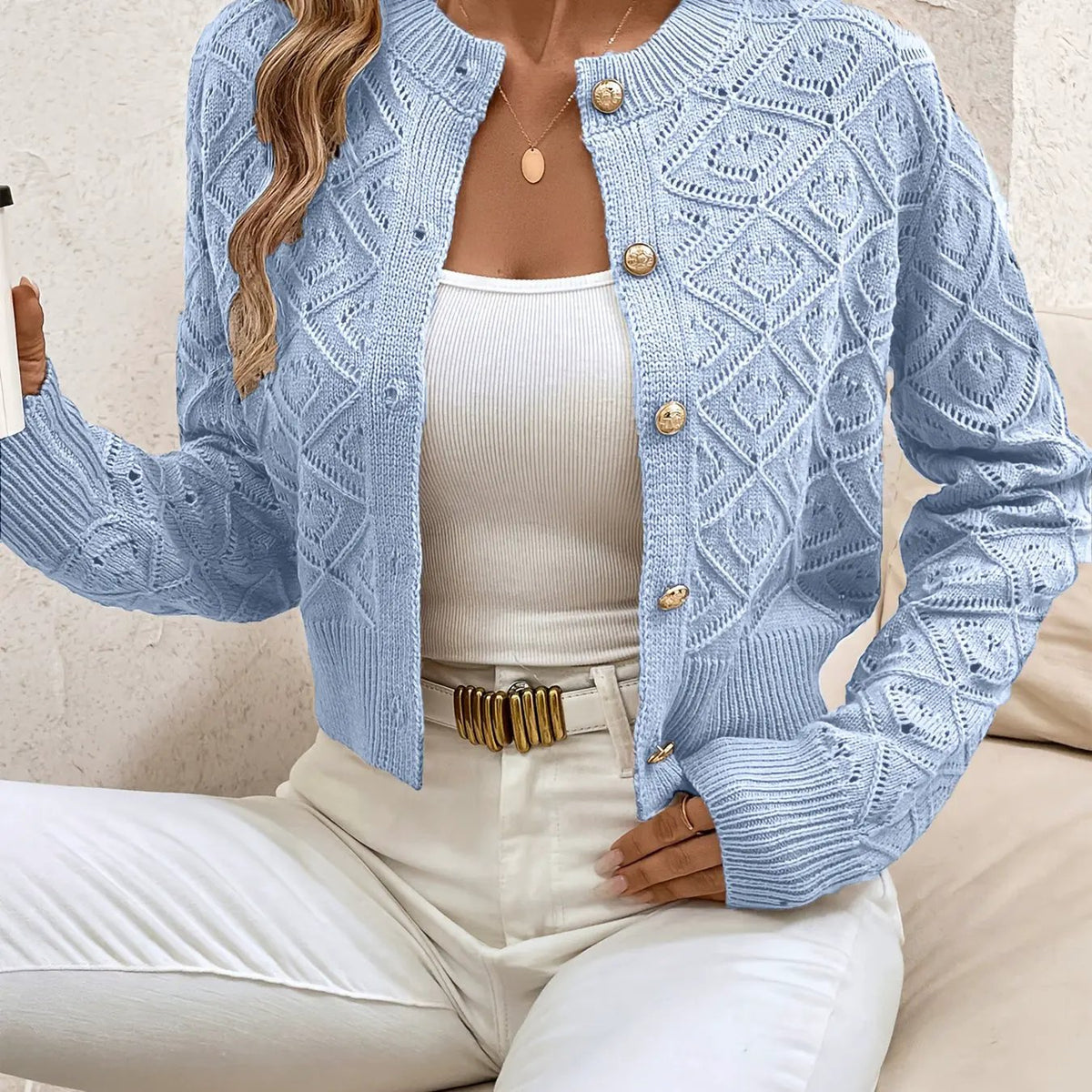 Della | Textured Button-Front Cardigan by My Store
