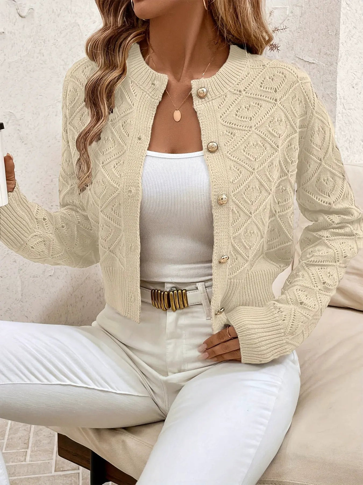 Della | Textured Button-Front Cardigan by My Store