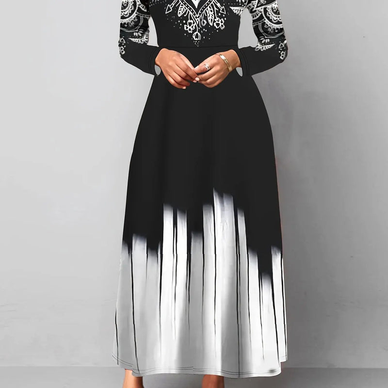Women's Printed Flared Maxi Dress – Elasticated Waist