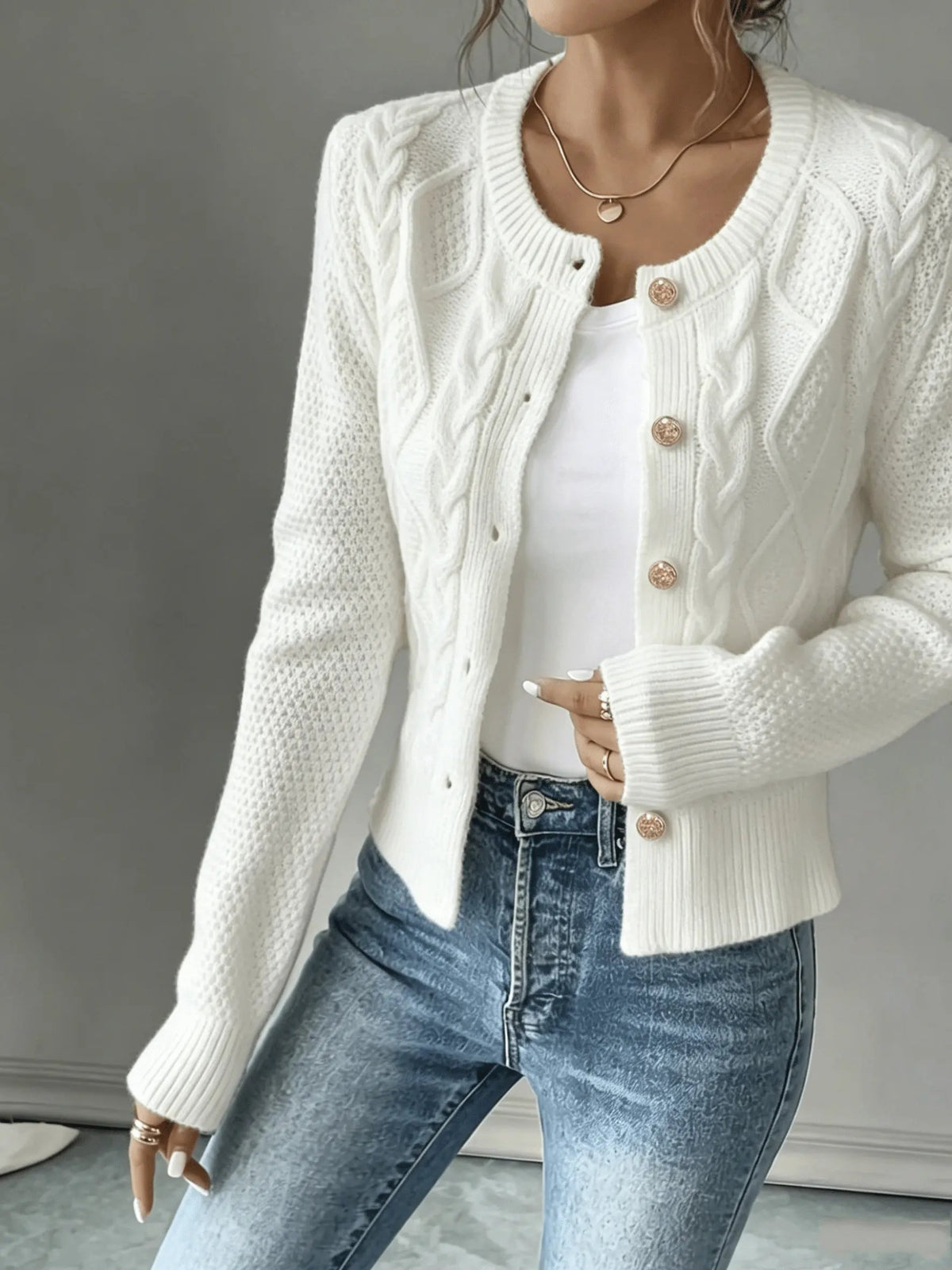 Women's Cable-Knit Button-Front Cardigan-Women’s Cardigans-Bellmaren-Black-S-My Store