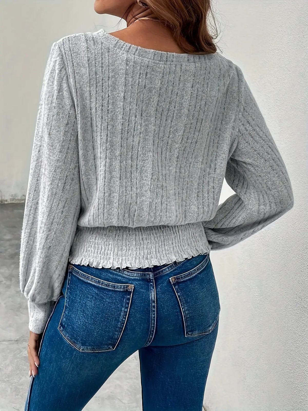 Corinthia | Smocked-Hem Ribbed Top by My Store