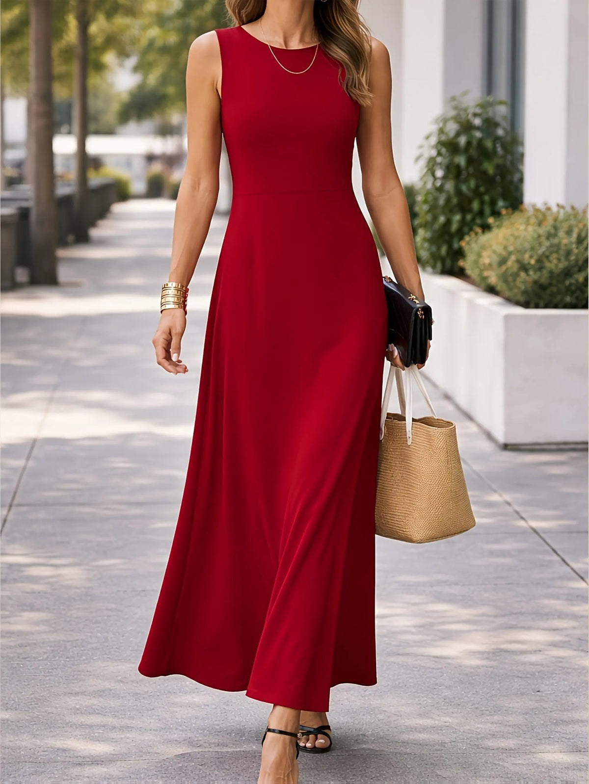 Women's Sleeveless Flowing Maxi Dress for Dinner Outings by Bellmaren