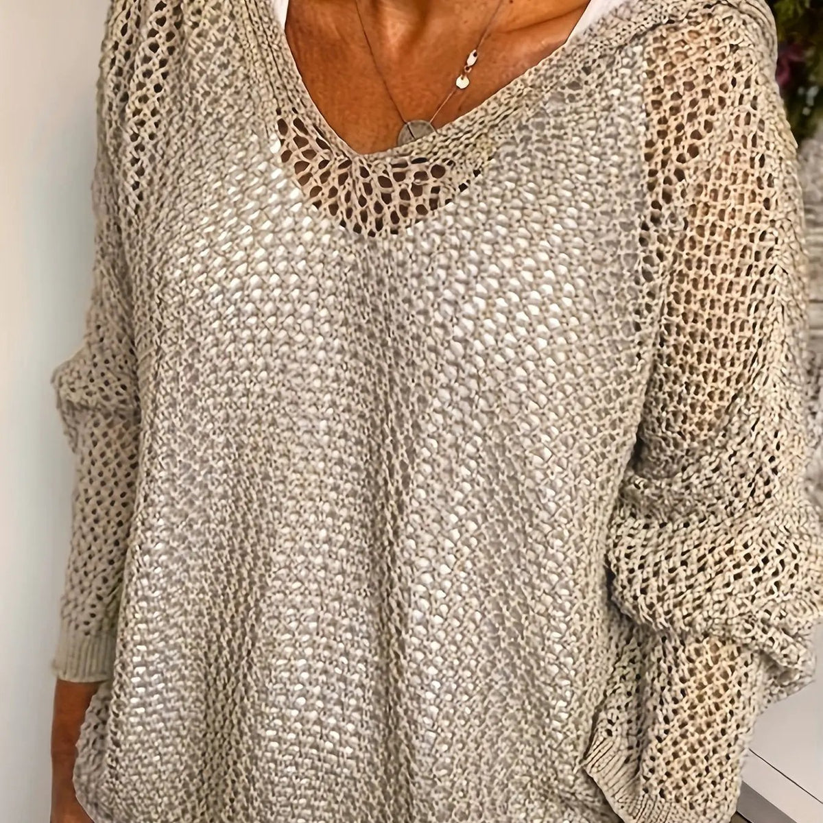 Women's Relaxed Open-Knit Hooded Sweater by Bellmaren